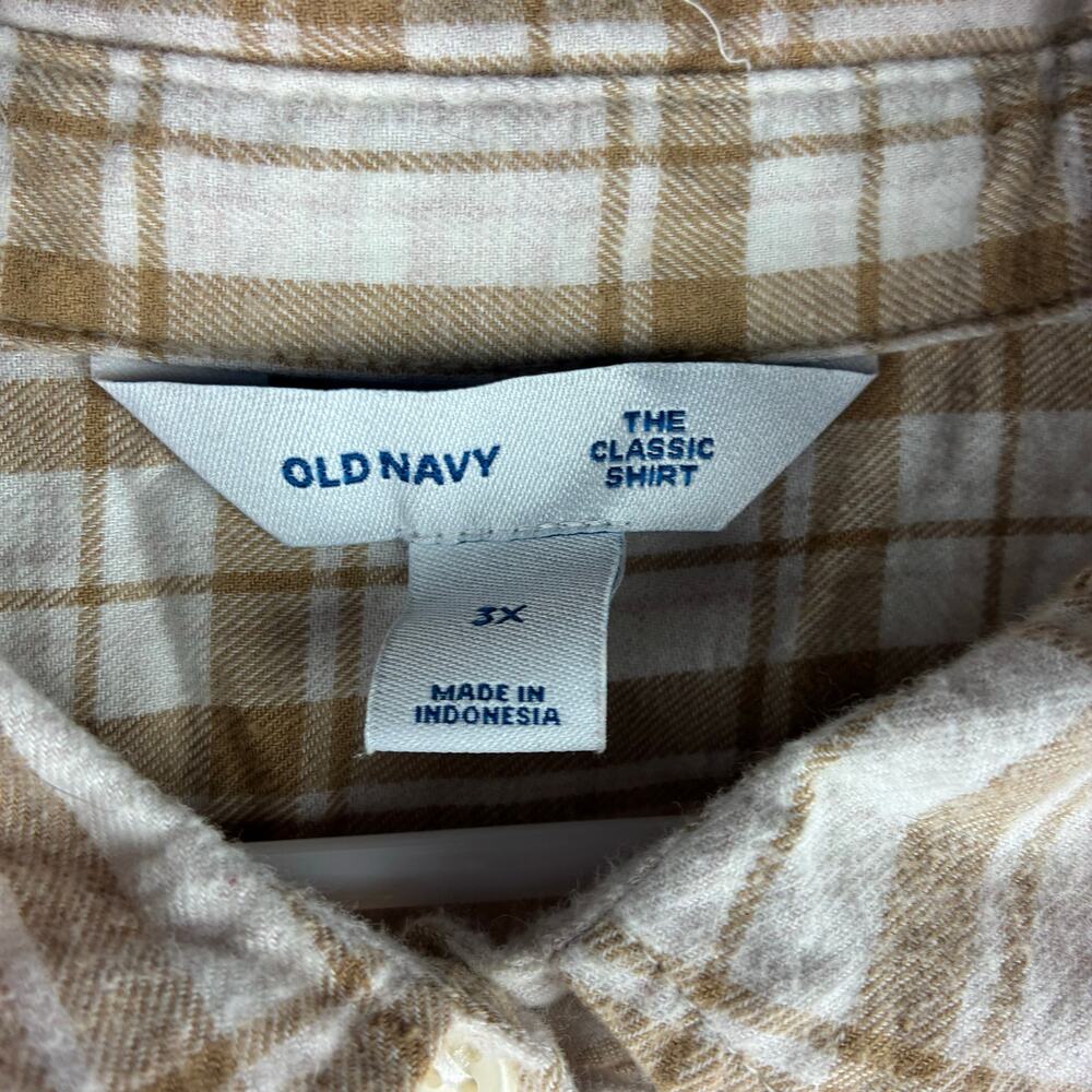 Old Navy Plaid Button Down Shirt Women's 3X Beige Neutral Casual Minimalist - Picture 5 of 11